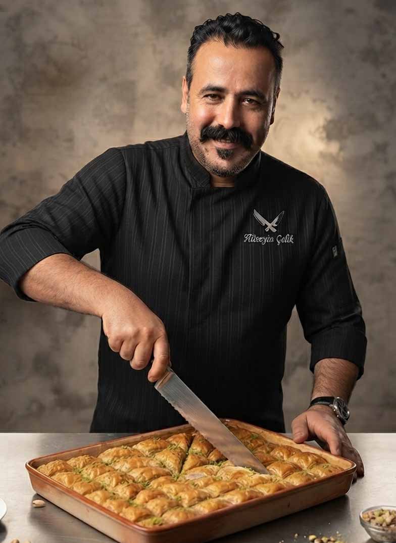 Huseyin Celik preparing baklava